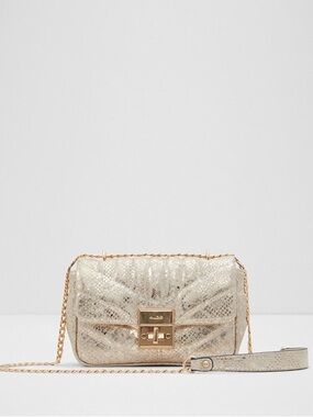 ALDO Metallic Quilted Crossbody Bag in Champagne Gold